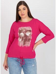 Fashionhunters Fuchsia blouse size plus with hem and print