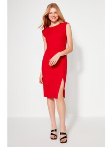 Trendyol Red szabású midi szőtt derékpántos szőtt ruha