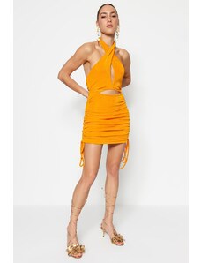 Trendyol narancssárga szabású kötött ablak/kivágott részletes estélyi ruha