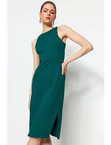 Trendyol Emerald Green testhezálló midi nyakú szőtt ruha