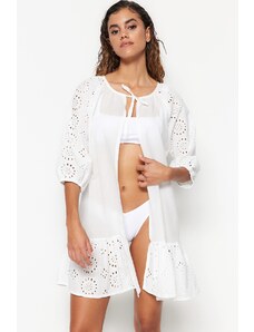Trendyol fehér mini szőtt hímzett strandruha