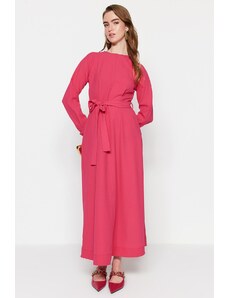 Trendyol rózsaszín öves öltésű részlet szőtt ruha