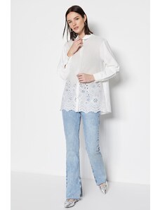 Trendyol Ecru Scalloped Detail Woven Cotton Shirt