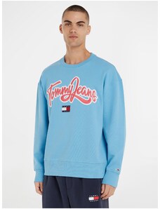 Tommy Hilfiger Light Blue Mens Sweatshirt Tommy Jeans College Pop Text Crew - Men