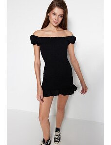 Trendyol Black testhezálló mini paszományos szőtt ruha
