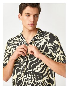 Koton Summer Shirt Short Sleeve Turndown Collar Abstract Print Detailed