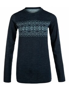 Women's Endurance T-Shirt Yalia Seamless Wool Print LS Baselayer navy blue, L/XL