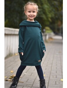 LOVEMADE Lány kapucnis pulóver ruha - sötétzöld