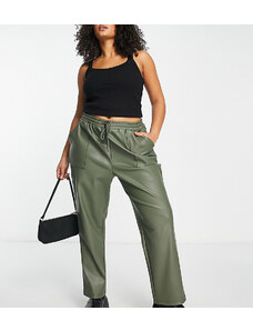 ASOS Curve ASOS DESIGN Curve pull on faux leather jogger in khaki-Green