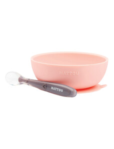 Nattou étkészlet szilikon 2 részes mélytányérral pink-padlizsán