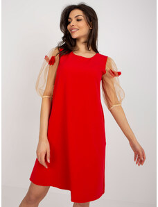 Fashionhunters Camel red cocktail dress with 3D flowers