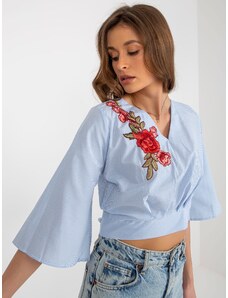 Fashionhunters Light blue-and-white striped short formal blouse