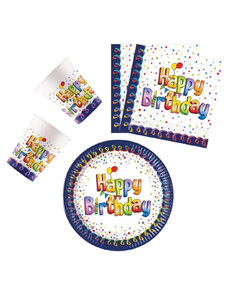 Boldog Születésnapot Happy Birthday party szett color 23cm-es tányérral 36db-os