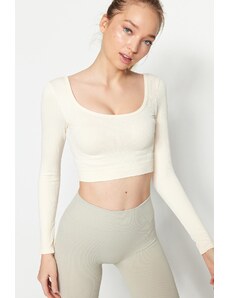 Trendyol Beige Seamless/Seamless Crop Extra Stretchy Knitted Sports Top/Blouse