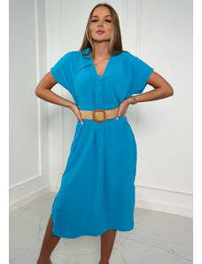 Kesi Dress with a decorative belt of turquoise color