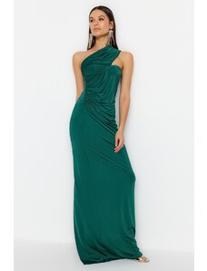 Trendyol Emerald Green egyvállas shirring részletes estélyi ruha