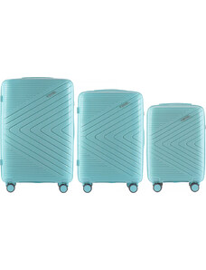 Világoskék kagylóbőrönd készlet PRIMROSE DQ181-04, Luggage 3 sets (L,M,S) Wings, Macaron Blue