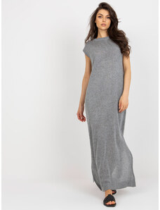 Fashionhunters Gray summer knitted dress with slits