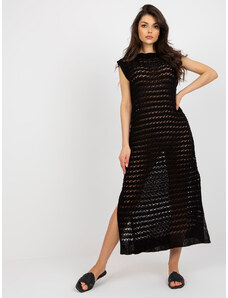 Fashionhunters Black openwork knitted sleeveless dress