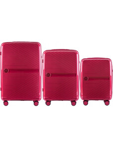 Málna színű három darabos kagylóbőrönd szett LAPWING DQ181-04, Luggage 3 sets (L,M,S) Wings, Rose Red