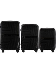 Fekete három darabos keményfedeles bőrönd szett DQ181-04, Luggage 3 sets (L,M,S) Wings, Black