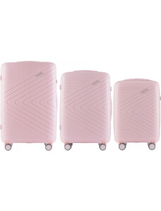 Világos rózsaszín három darabos kagylóbőrönd készlet PRIMROSE DQ181-04, Luggage 3 sets (L,M,S) Wings, White pink