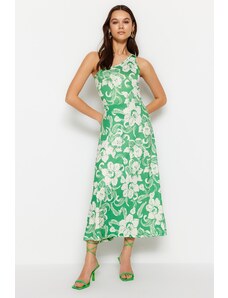 Trendyol zöld kötött egyvállas midi kötőfék/gördeszkás mintás ruha