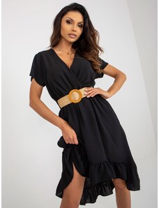 Fashionhunters Black dress with ruffle of asymmetrical cut