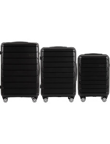 Fekete készlet 3 kagylóbőröndből DQ181-03, Luggage 3 sets (L,M,S) Wings, Black