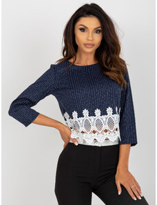 Fashionhunters Short dark blue formal blouse with 3/4 sleeves