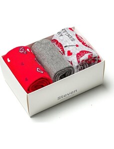 STEVEN Szürke-piros női Love zokni szett - 3 pár Art.133 BOX010,