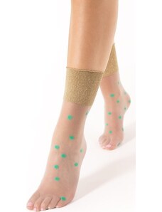 Nylon zokni - arany díszítéssel, zöld pöttyös - Fiore G 1146 Brodway 20 den