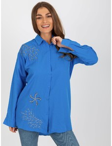 Fashionhunters Dark blue oversize button shirt with embroidery