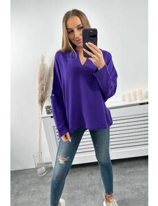 Kesi Cotton blouse with rolled-up sleeves of dark purple color
