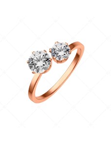 BALCANO - Lux / Nemesacél gyűrű, két kerek cirkónia drágakővel, 18K rozé arany bevonattal