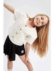 DEFACTO Girls Modern Fit Linen Look Short Sleeve Shirt
