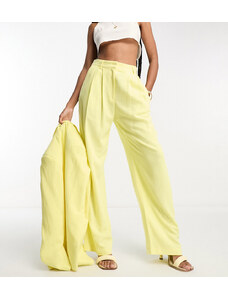 ASOS Tall ASOS DESIGN Tall inverted pleat wide leg suit trouser with linen in lemon-Yellow