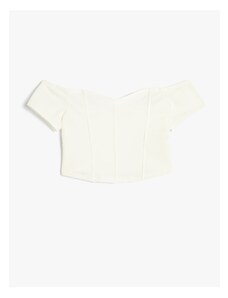 Koton Crop T-Shirt Off-Shoulder Corset Detailed Sweetheart Neck.