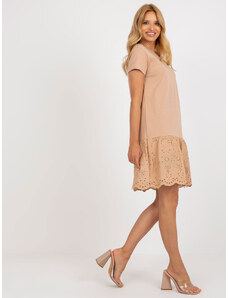 Fashionhunters Camel dress with frills and short sleeves