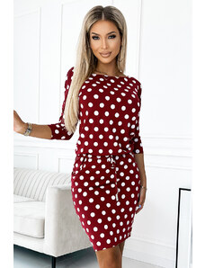NUMOCO 13-156 Sports dress with binding and pockets - burgundy + polka dots