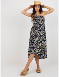Fashionhunters Dark blue sundress with flowers with frill
