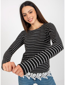 Fashionhunters Black lady's striped blouse with lace