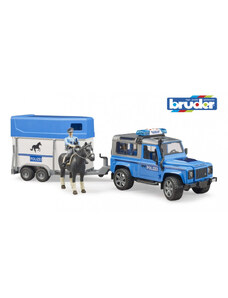 Bruder Land Rover Defender rendőrautó lószállítóval, lóval és rendőrrel (02588)