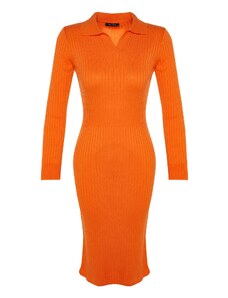Trendyol Orange Midi kötöttáru póló nyakú ruha
