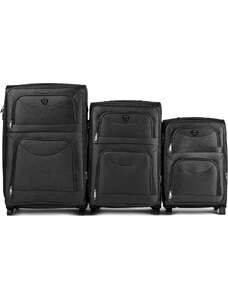 Fekete 3 bőröndből álló készlet 6802(2), Sets of 3 suitcases Wings 2 wheels L,M,S, Black