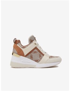 Michael Kors Brown-cream Women's Patterned Sneakers with Leather Wedge Details - Women