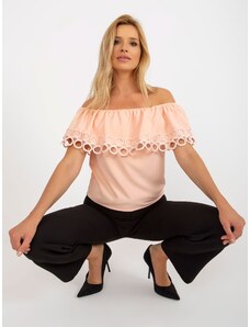 Fashionhunters Peach ladies Spanish blouse with lace