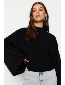 Trendyol fekete denevérujjú kötöttáru pulóver