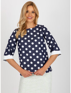 Fashionhunters Dark blue polka dot blouse with round neckline