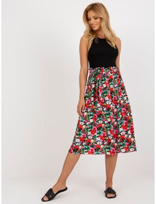 Fashionhunters Red-and-black flowing skirt with flowers from RUE PARIS